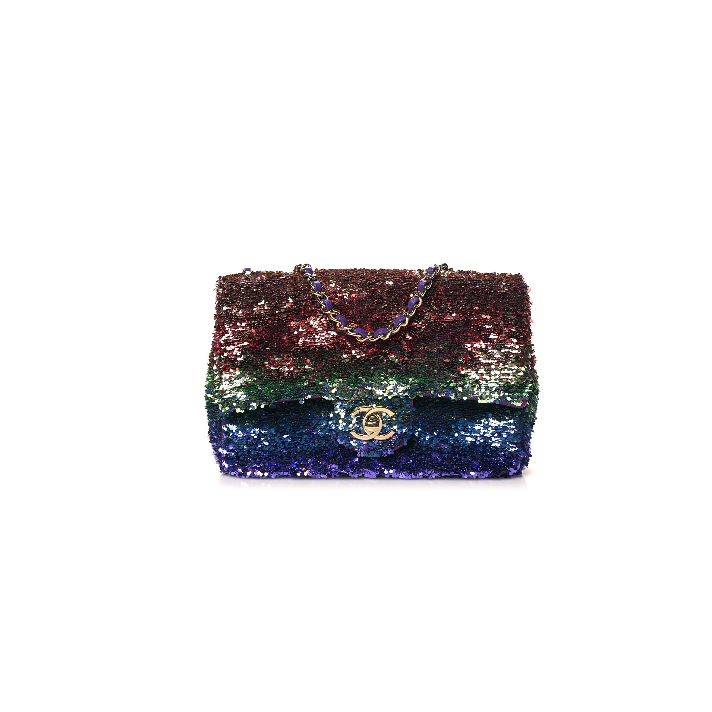 Ch*el gradient sequin mini rectangular flap purple multicolor 1515025 (21*14*8cm)